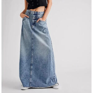 NWT Free People Come As You Are Denim Jean Maxi Skirt Mid Rise Size 0